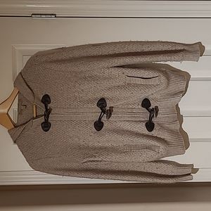 Oatmeal knit zip and button up sweater with hood from Banana Republic. Size smal